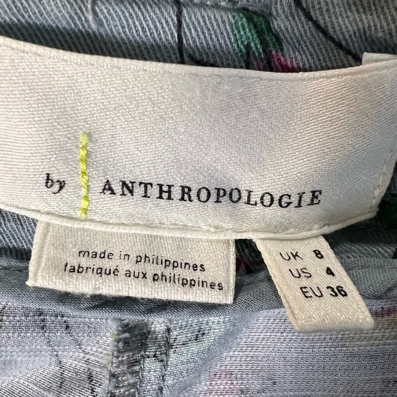 ANTHROPOLOGIE Victoria Floral Cargo Utility Pants High Rise Gray Blue Size 4 - Picture 11 of 14